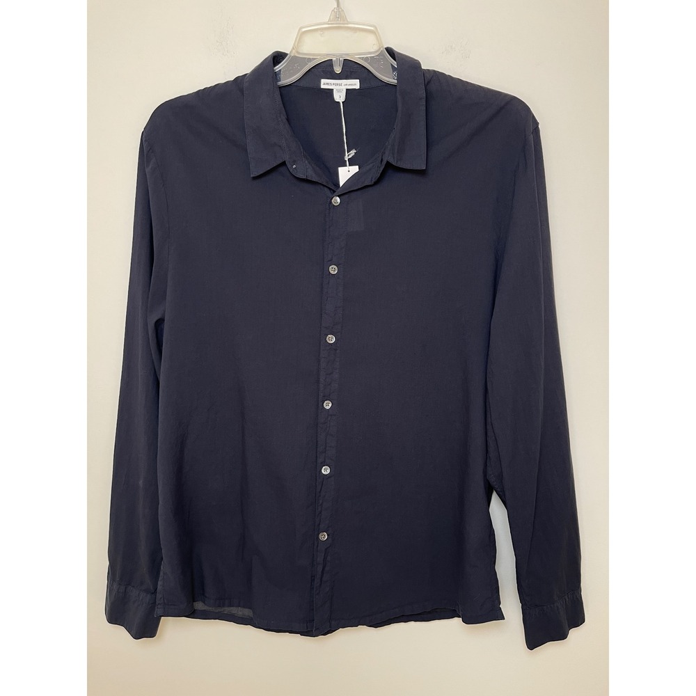 James Perse Mens Lightweight 100% Cotton Button Down Shirt 3 / US L Navy Blue